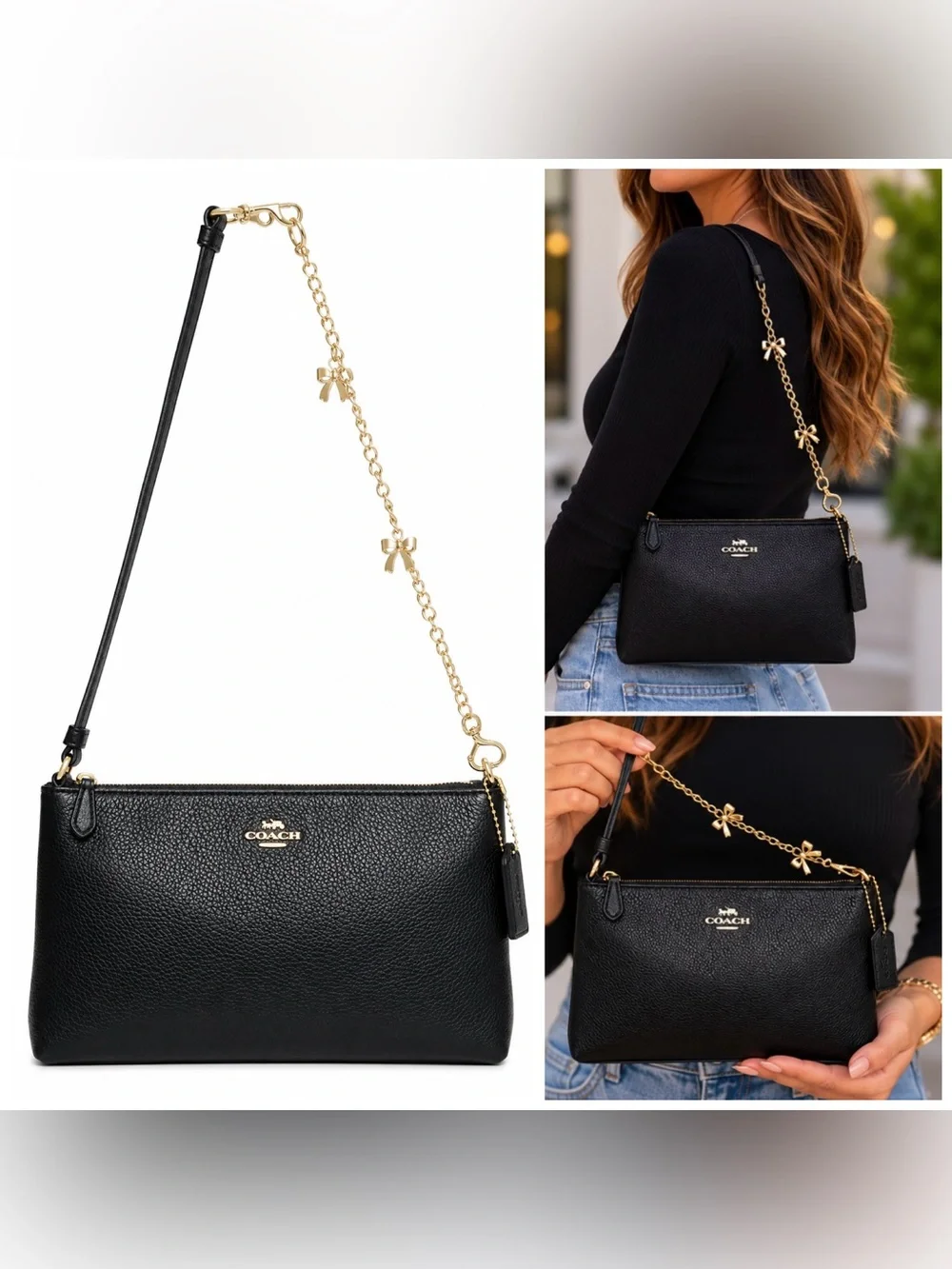 Coach. 4 Piece: Large Wristlet 25 with Free Eyeglasses, Bow Charm & Chain Strap. - Picture 8 of 16